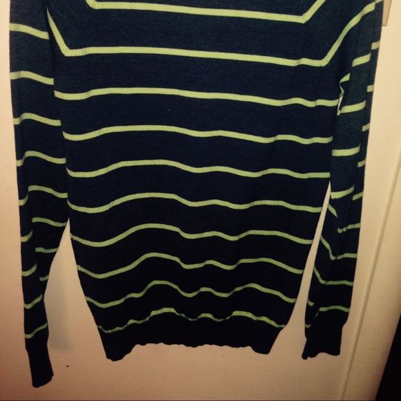 Dark Blue W/ Green Stripes Pullover Sweater - Picture 4 of 4