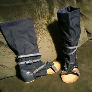 Blue Jean Denim Gladiator Sandals