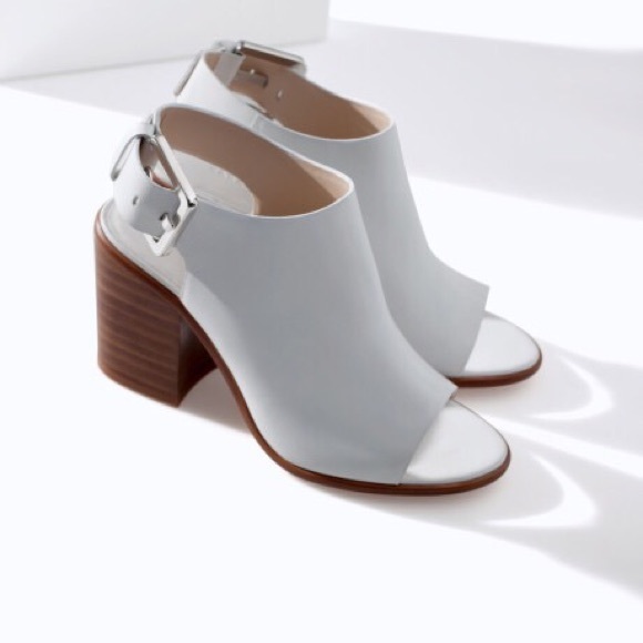Zara white leather block heel mock booties Sandals