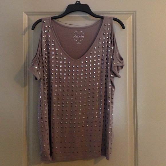 INC International Concepts Tops - Taupe Studded Open Sleeve Blouse