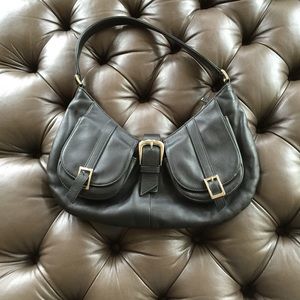 Black Leather Handbag- refined cargo look!