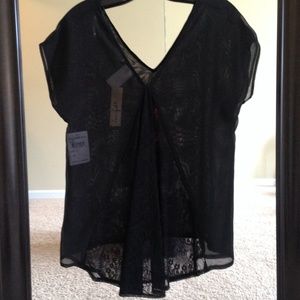 NWT Size XS - black chiffon top with lace back