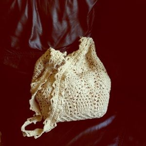 White Crochet Beaded Bucket Bag