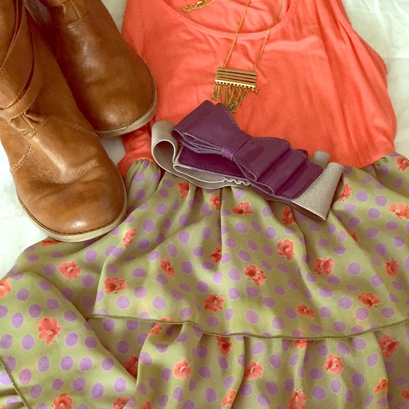Grey, purple and coral Fab' rik dress.