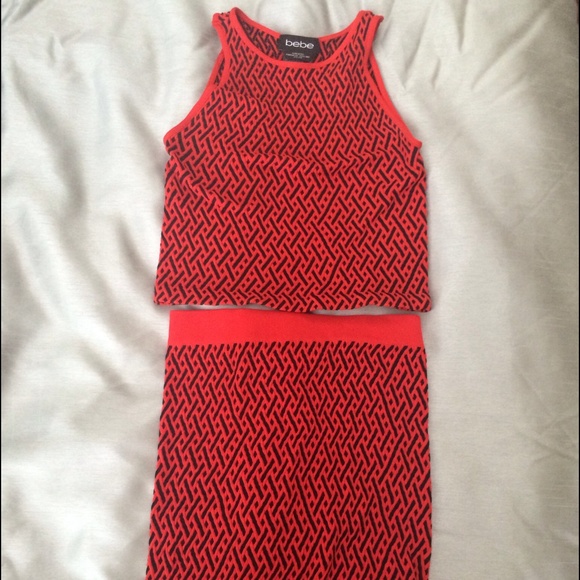 Bebe Fiery Red 2 piece skirt set - Picture 2 of 2
