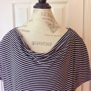 Navy Striped Draped Neck Short Sleeve Top