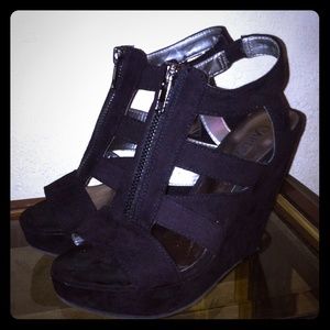 Black suede wedges