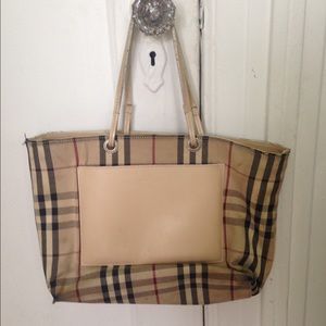 Burberry canvas handbag with leather pocket