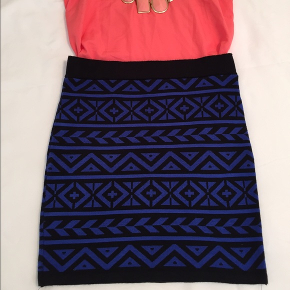 Blue Aztec Print Bandage Skirt Size S NWOT