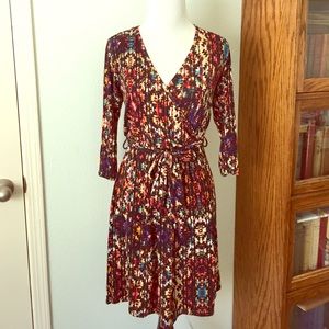 Watercolor Ikat Faux Wrap Dress