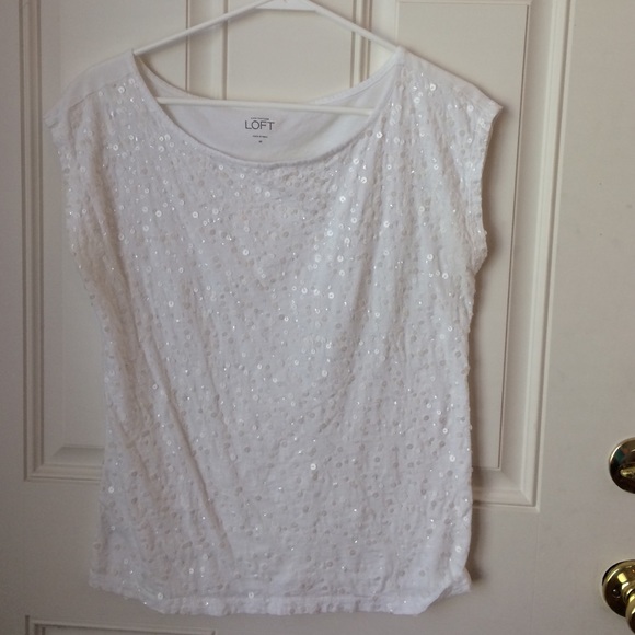 Ann Taylor Loft white sparkle top medium M