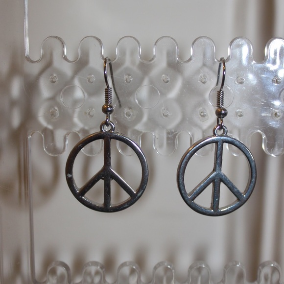 Silver Toned Peace Sign Earrings