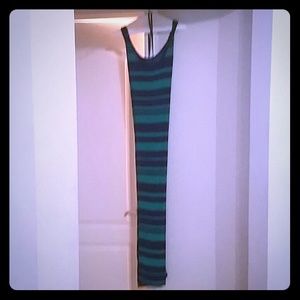 Green and blue striped maxi dress