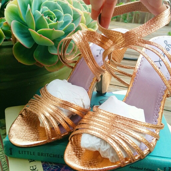 Gomax rose gold snake skin strappy heels