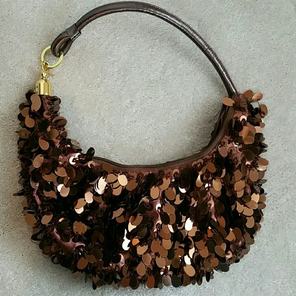 Chocolate brown beaded sequined purse