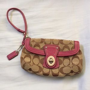 Coach Brown Pink Small Wristlet