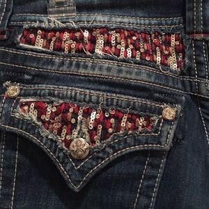 Miss Me brand jeans with red sequins and accents!