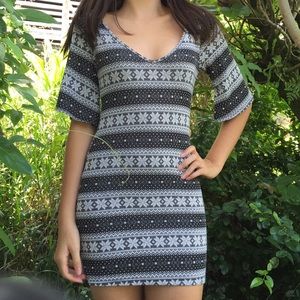 Grey Aztec Tribal print mini bodycon dress