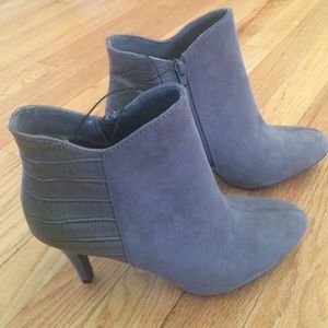Express suede and snakeskin booties brand new!!