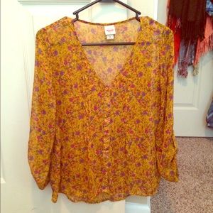 Mustard yellow floral blouse
