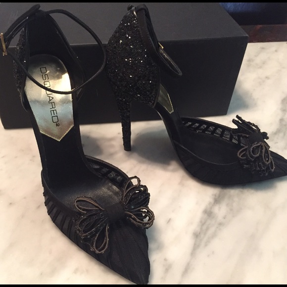 Dsquared2 Decollette black glitter heels