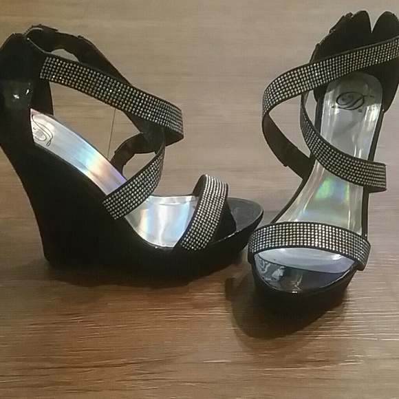 Black sparkle wedges worn once!