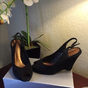 Carlo Rossetti Suede Black Slingback Wedges