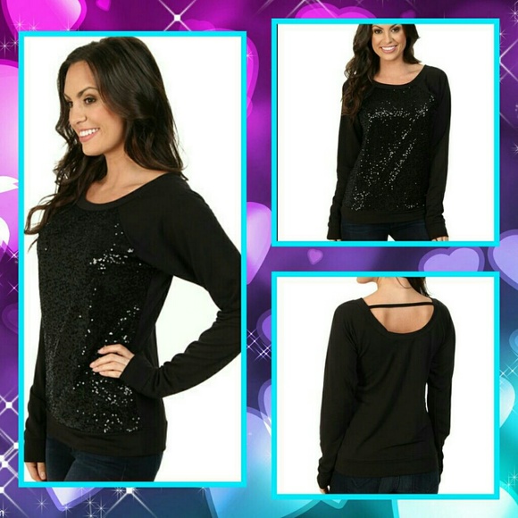 NWT- Black sequined sweatshirt w cutout back