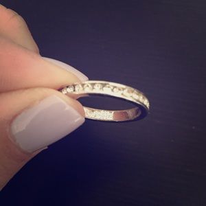 Delicate silver and faux diamond band ring
