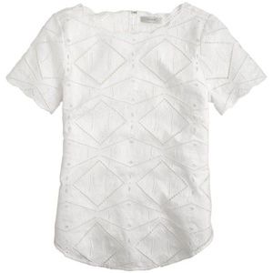 JCrew white geometric eyelet tee