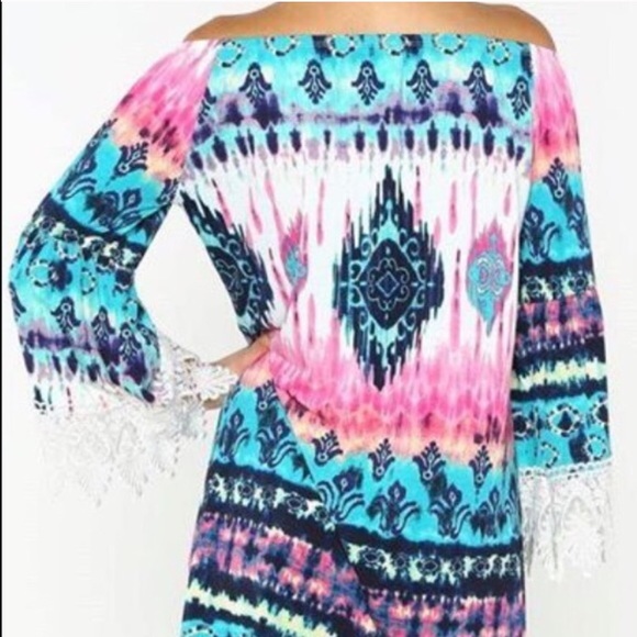 🆕 Vibrant Print Off The Shoulder Dress - Picture 3 of 7