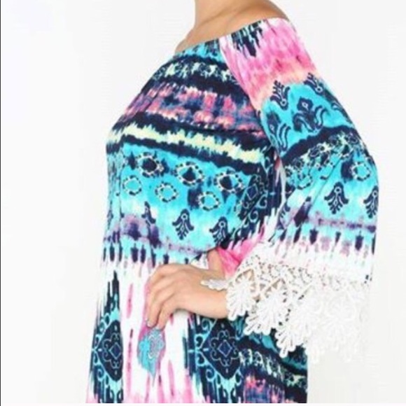 🆕 Vibrant Print Off The Shoulder Dress - Picture 4 of 7