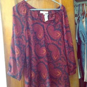 Loft burgundy and navy paisley blouse NWT