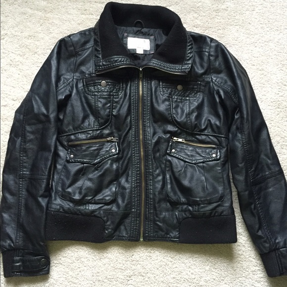 Xhilaration Black Faux Leather Bomber Moto Jacket