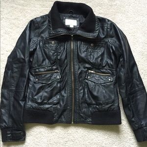 Xhilaration Black Faux Leather Bomber Moto Jacket