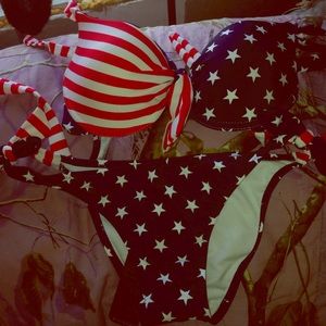 Size small, America flag bikini, push up