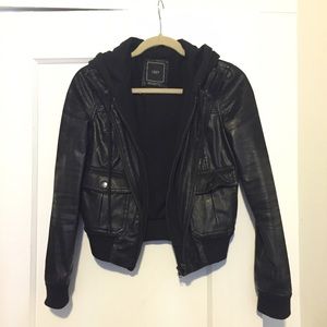 OBEY. Black leather bomber jacket, double layered