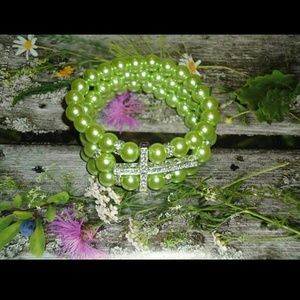 Handmade triple strand cross bracelet