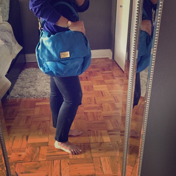 Electric blue leather hobo