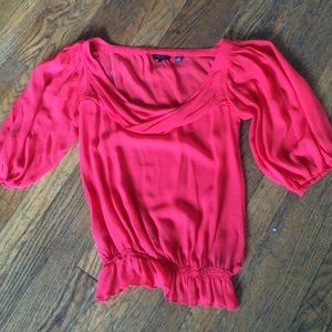 Red ruffle sheer blouse