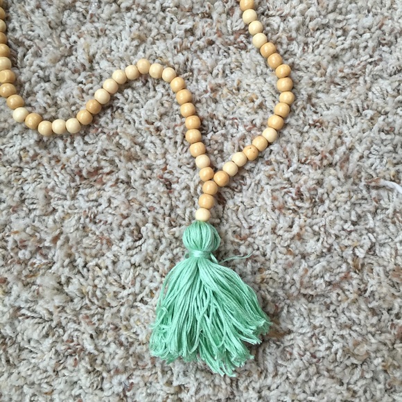 Mint chunky tassel necklace