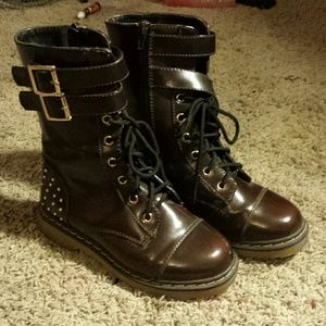 Dark brown studded combat boots
