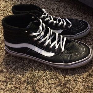 Black Leather Sk8-Hi Slim Vans