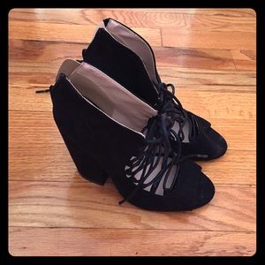 Wedge lace up heels with zip in back