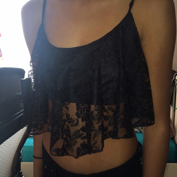 Black lace crop top