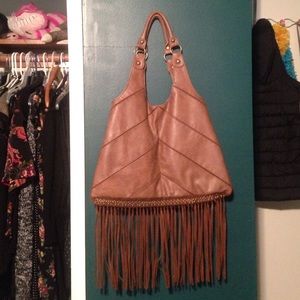 brown fringe purse