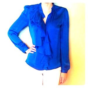Royal blue silk ruffle BCBG top