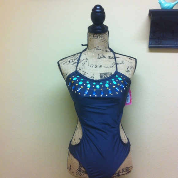 Gray swimsuit with Multicolor Gems