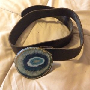 Black leather belt with blue geode.