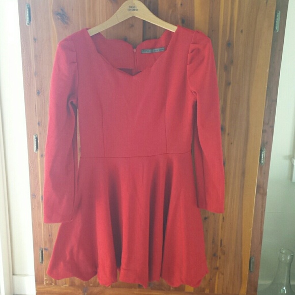 Red Scallop Neck Dress